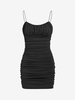 Cami Ruched Solid Slinky Mini Dresss M Black