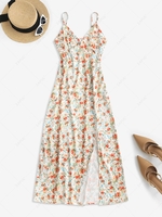 Cami Silky Floral Front Slit Midi Dress S