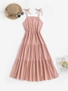 Cami Tie Shoulder Tiered Midi Dress L Light pink