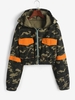 Camo Zip Up Pockets Denim Cargo Jacket M Multi a