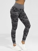 Camouflage Pattern High Waisted Scrunch Butt Sport Leggings L Black