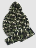 Camouflage Pattern Kangaroo Pocket Fluffy Fuzzy Hoodie and Pants Set Deep green