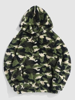 Camouflage Pattern Kangaroo Pocket Fuzzy Hoodie M Deep green