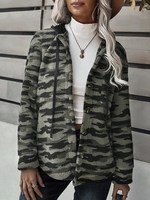 Camouflage Pocket Hooded Fleece Jacket M Gray