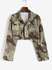 Camouflage Print Raw Hem Pockets Cropped Jacket L Multi a