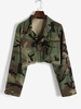 Camouflage Print Raw Hem Pockets Cropped Jacket M Multi b