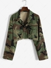 Camouflage Print Raw Hem Pockets Cropped Jacket S Multi b