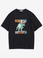 Cartoon Dinosaur Print Graphic T-shirt 2xl Black