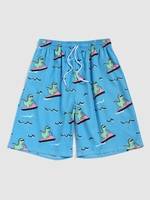 Cartoon Dinosaur Printed Drawstring Beach Shorts 2xl Deep sky blue