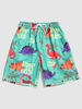 Cartoon Dinosaurs Coconut Tree Graphic Print Drawstring Casual Shorts L Dark turquoise