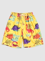 Cartoon Dinosaurs Coconut Tree Graphic Print Drawstring Casual Shorts Xl Sun yellow