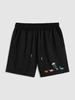 Cartoon Dinosaurs Pattern Drawstring Casual Sweat Shorts L Black