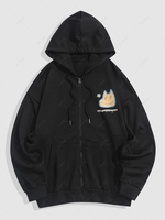 Cartoon Dog Graphic Zip Up Hoodie Jacket 2xl Black