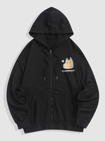 Cartoon Dog Graphic Zip Up Hoodie Jacket M Black