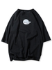 Cartoon Dolphin Print High Low Short Sleeve Tee L Black