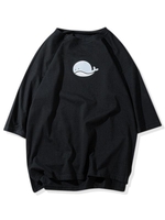 Cartoon Dolphin Print High Low Short Sleeve Tee L Black