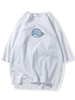 Cartoon Dolphin Print High Low Short Sleeve Tee L White