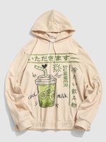 Cartoon Drink Print Japanese Graphic Hoodie S Light yellow