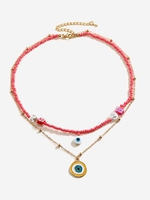 Cartoon Eye Pendant Double Layers Beads Necklace