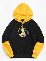 Cartoon Face Graphic Print Contrast Funny Hoodie 2xl Black