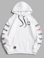 Cartoon Face Letter Print Applique Fleece Hoodie 2xl White