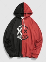 Cartoon Face Print Two Tone Hoodie S