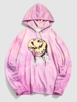 Cartoon Face Tie-dye Print Graphic Hoodie 2xl
