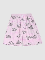 Cartoon Fish Printed Drawstring Beach Shorts S Light pink