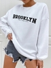 Casual Brooklyn Print Pullover Sweatshirt M White