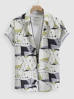 Casual Button Up Geometric Print Shirt Xxl Multi a