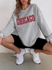 Casual Chicago Print Pullover Sweatshirt S Gray