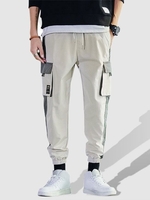 Casual Color Spliced Pocket Cargo Pants Xs Warm white