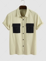 Casual Flap Pocket Design Shirt M Blanched almond