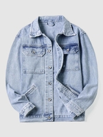 Casual Front Pocket Jean Jacket L Light blue
