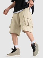 Casual Multi Pockets Solid Color Cargo Shorts M Light coffee