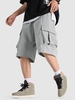 Casual Multi Pockets Solid Color Cargo Shorts M Light gray
