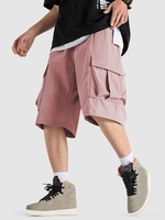 Casual Multi Pockets Solid Color Cargo Shorts S Light pink