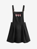 Casual Mushroom Patterned Overall Mini Dress M Black
