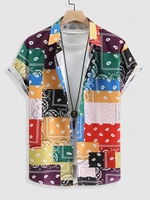Casual Paisley Bandana Print Button Up Shirt Xxl Multi a