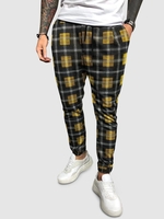 Casual Plaid Beam Feet Pants Xxl Yellow