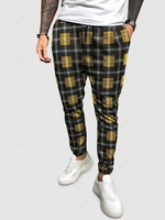 Casual Plaid Beam Feet Pants Xxxl Yellow