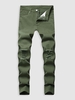 Casual Ripped Button Zipper Jeans 32 Deep green