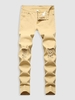 Casual Ripped Button Zipper Jeans 32 Light yellow