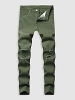 Casual Ripped Button Zipper Jeans 36 Deep green