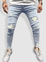 Casual Ripped Frayed Tapered Jeans 2xl Light blue