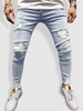 Casual Ripped Frayed Tapered Jeans M Light blue