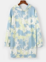 Casual Tie Dye Drawstring Hoodie Dress S Multi a