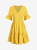 Casual Tiered Mini Dress L Yellow
