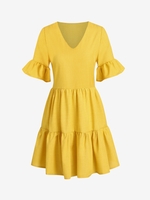 Casual Tiered Mini Dress L Yellow