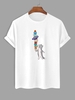 Cat and Ice Cream Print Casual T Shirt S White